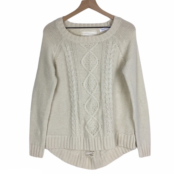 CUPCAKES AND CASHMERE Sweater Wool Fisherman Cable Knit Distressed Size Small - Picture 2 of 11